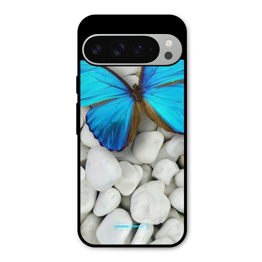 Blue Butterfly Metal Back Case for Google Pixel 9 Pro XL