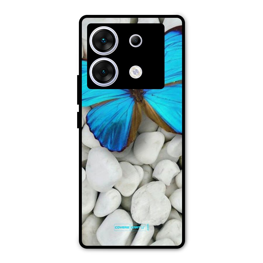 Blue Butterfly Metal Back Case for Infinix Zero 30 5G