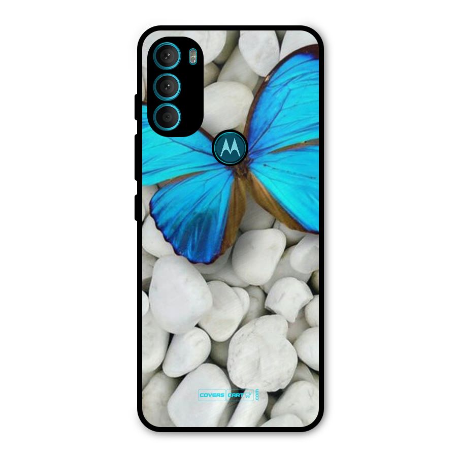 Blue Butterfly Metal Back Case for Moto G71 5G