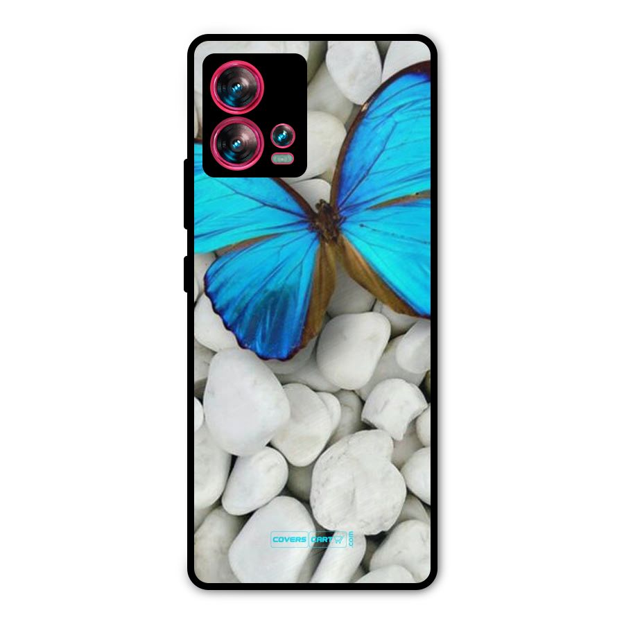 Blue Butterfly Metal Back Case for Motorola Edge 30 Fusion
