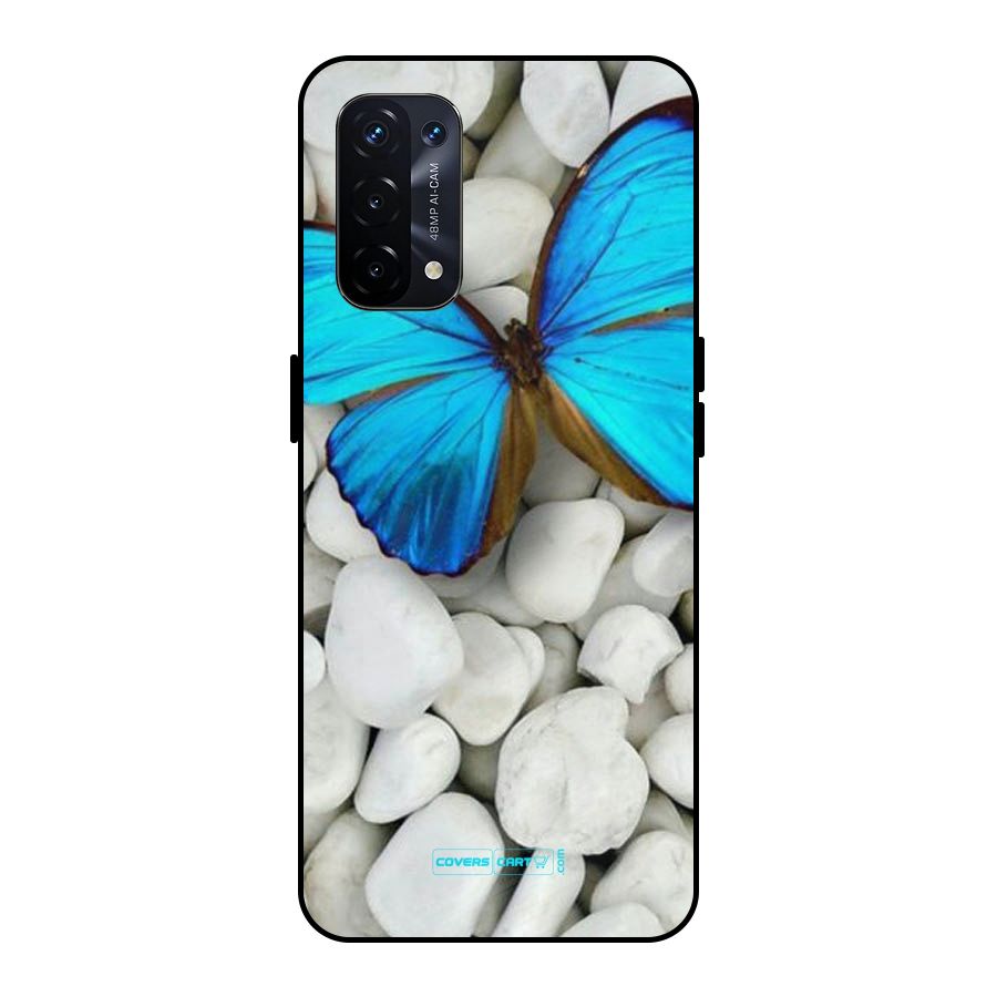 Blue Butterfly Metal Back Case for Oppo A74 5G