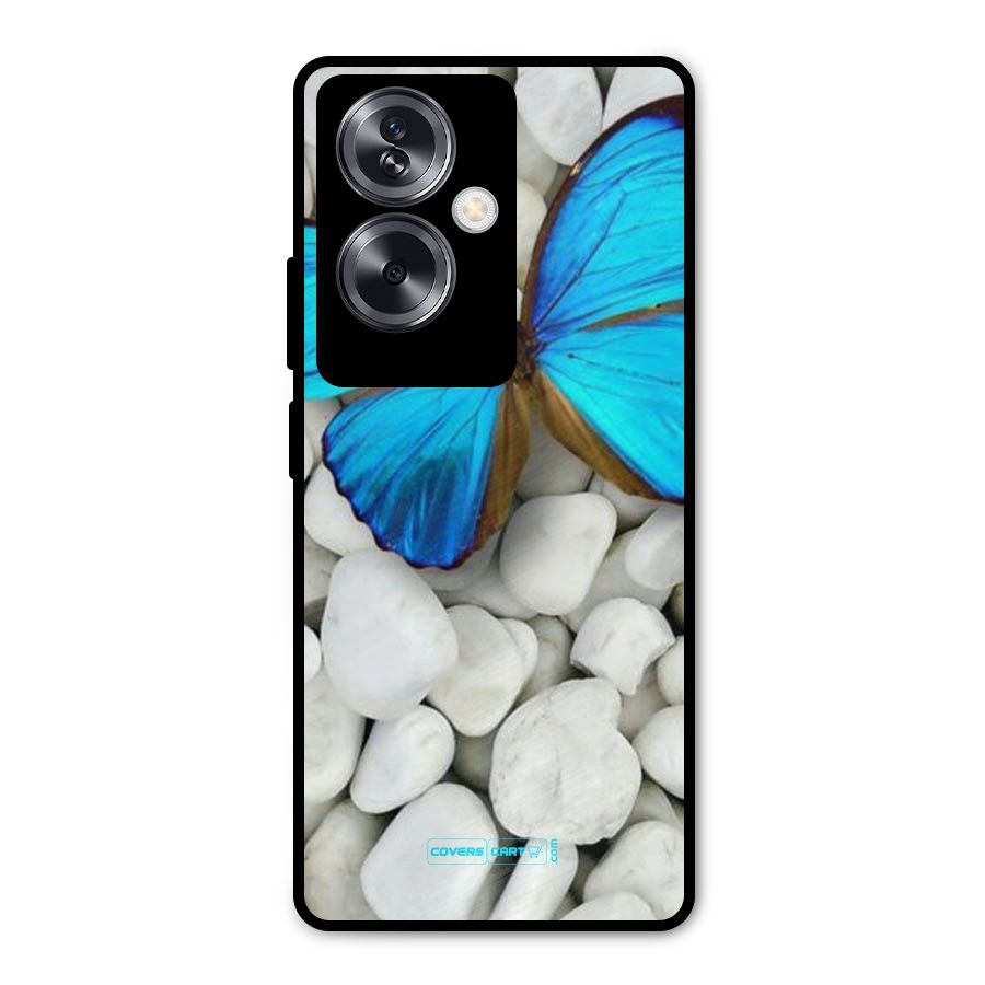 Blue Butterfly Metal Back Case for Oppo A79 5G