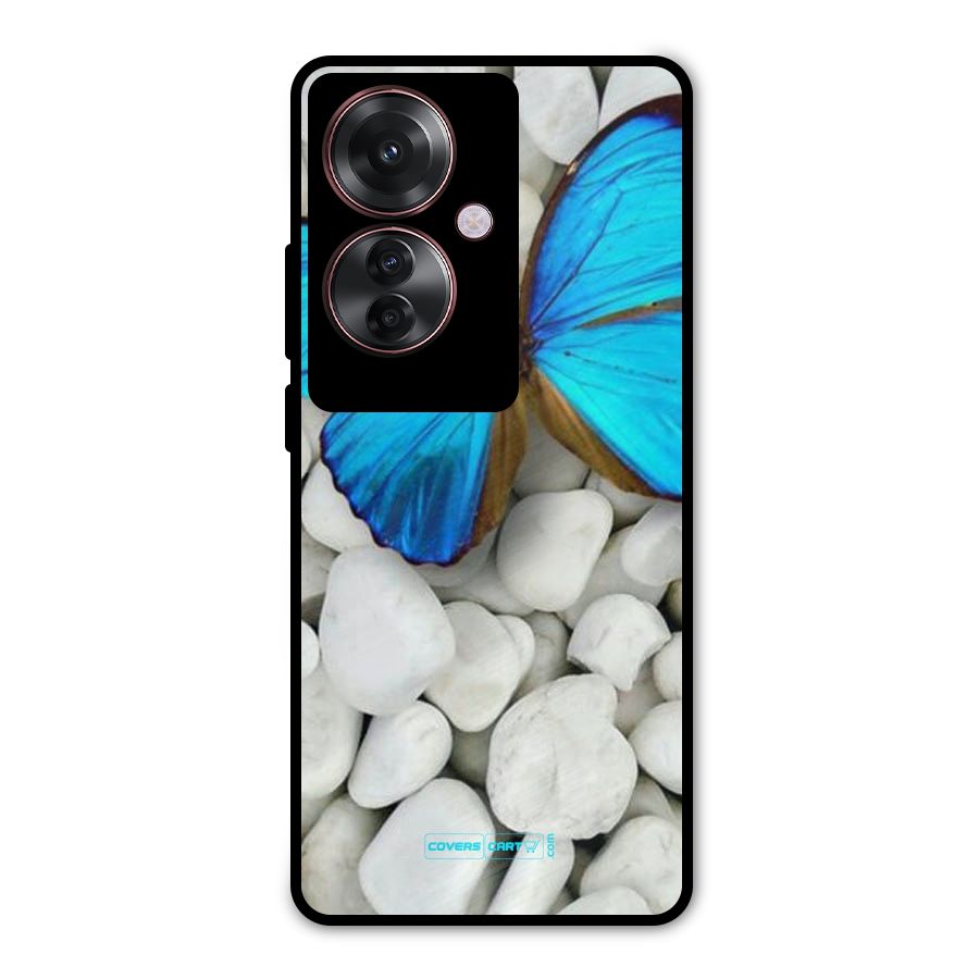 Blue Butterfly Metal Back Case for Oppo F25 Pro