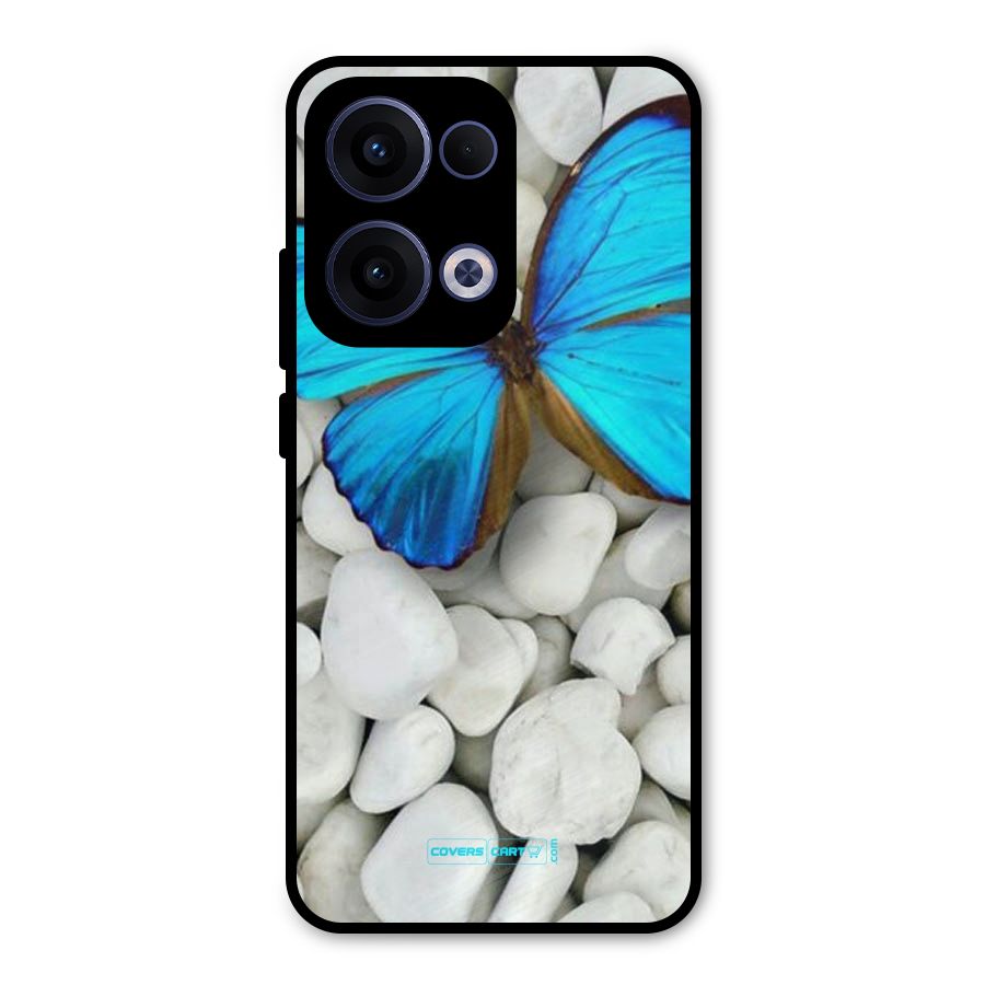 Blue Butterfly Metal Back Case for Oppo Reno13