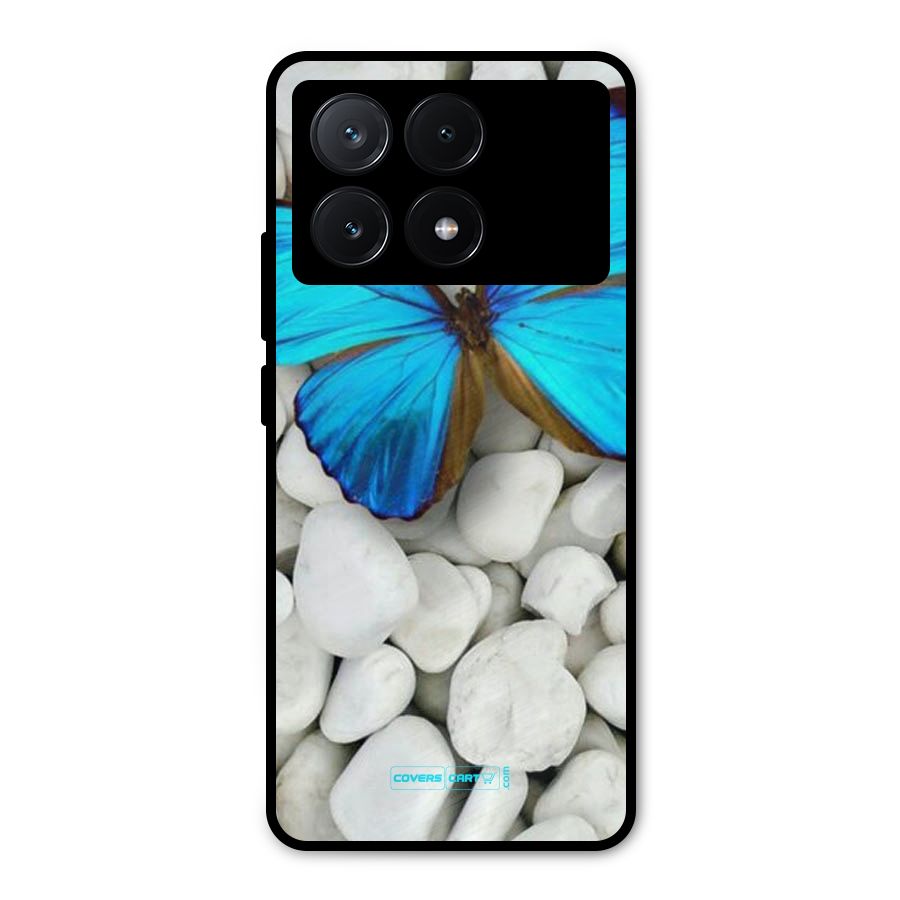 Blue Butterfly Metal Back Case for Poco X6 Pro