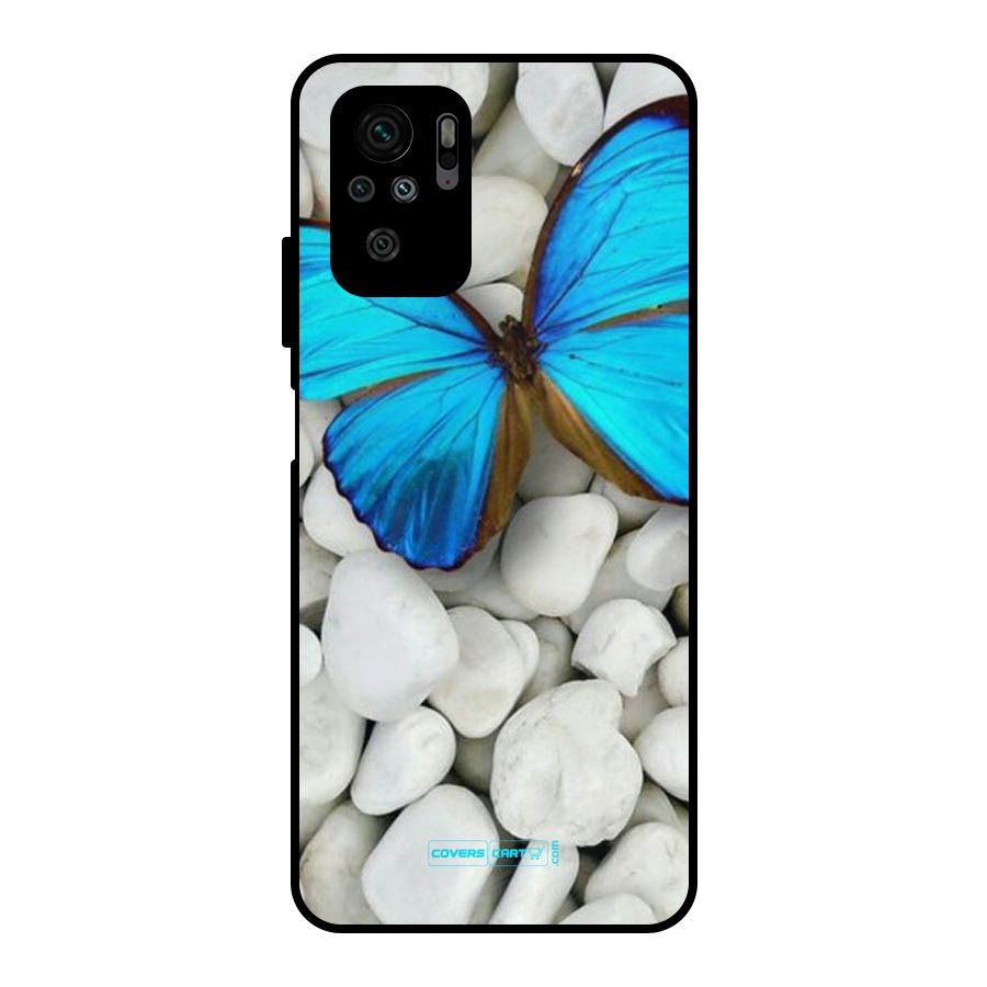 Blue Butterfly Metal Back Case for Redmi Note 10S