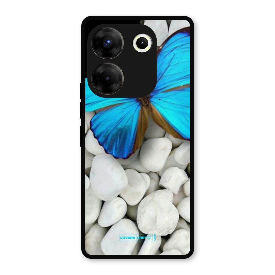 Blue Butterfly Metal Back Case for Tecno Camon 20