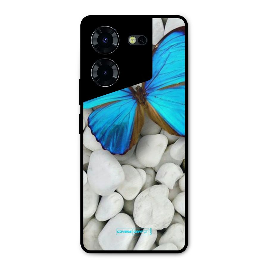 Blue Butterfly Metal Back Case for Tecno Pova 5 Pro 5G