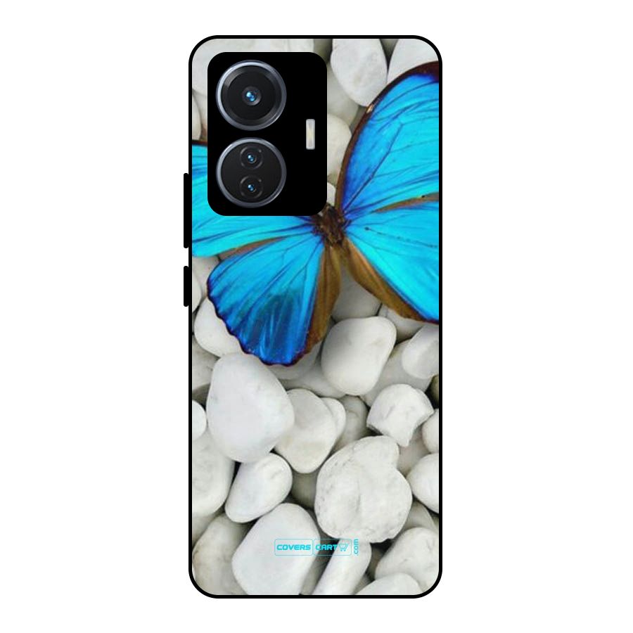 Blue Butterfly Metal Back Case for Vivo T1 44W