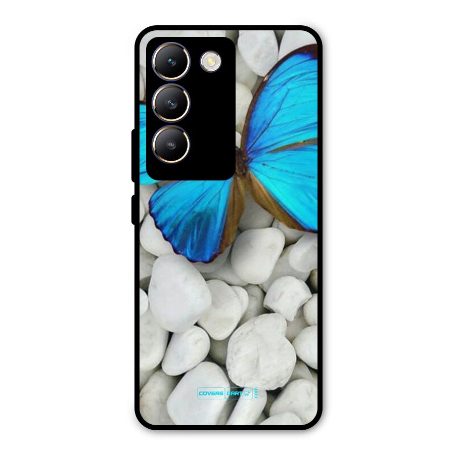 Blue Butterfly Metal Back Case for Vivo T3 5G
