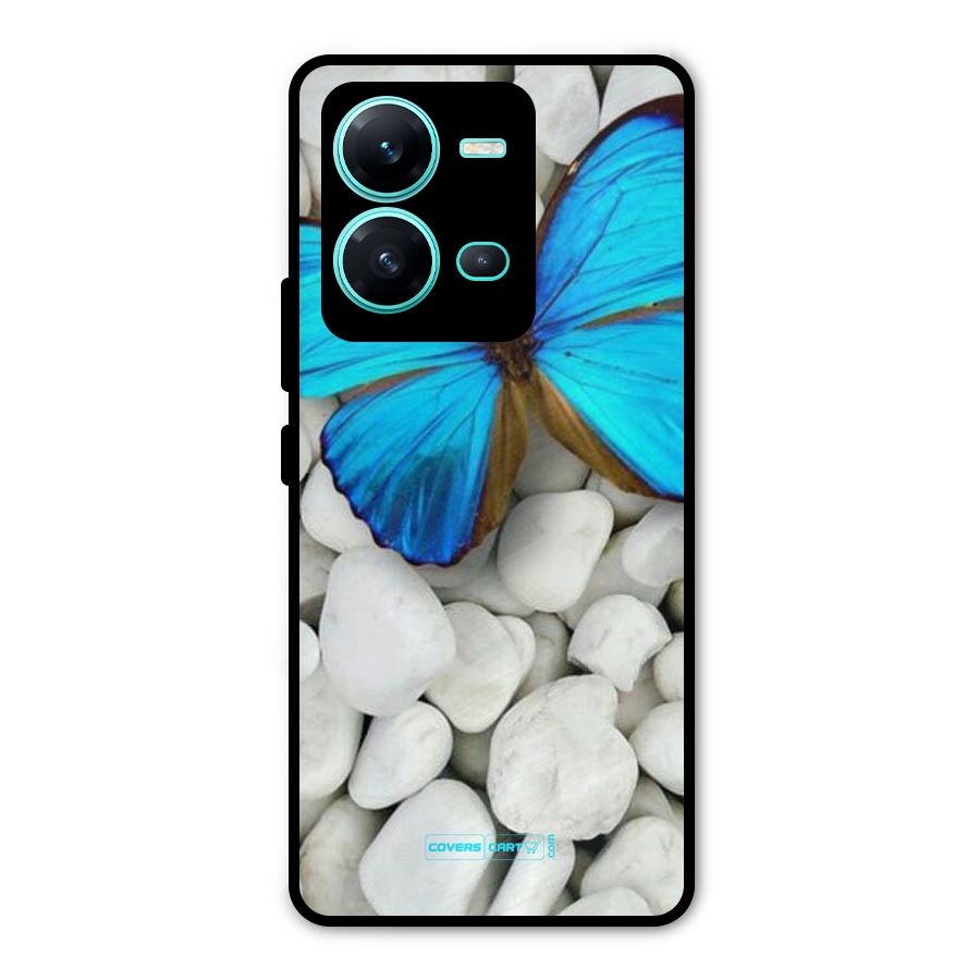 Blue Butterfly Metal Back Case for Vivo V25