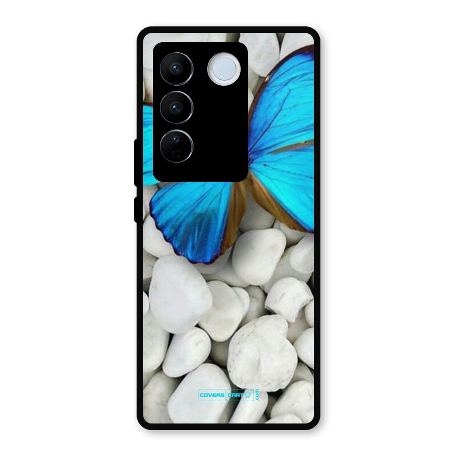 Blue Butterfly Metal Back Case for Vivo V27