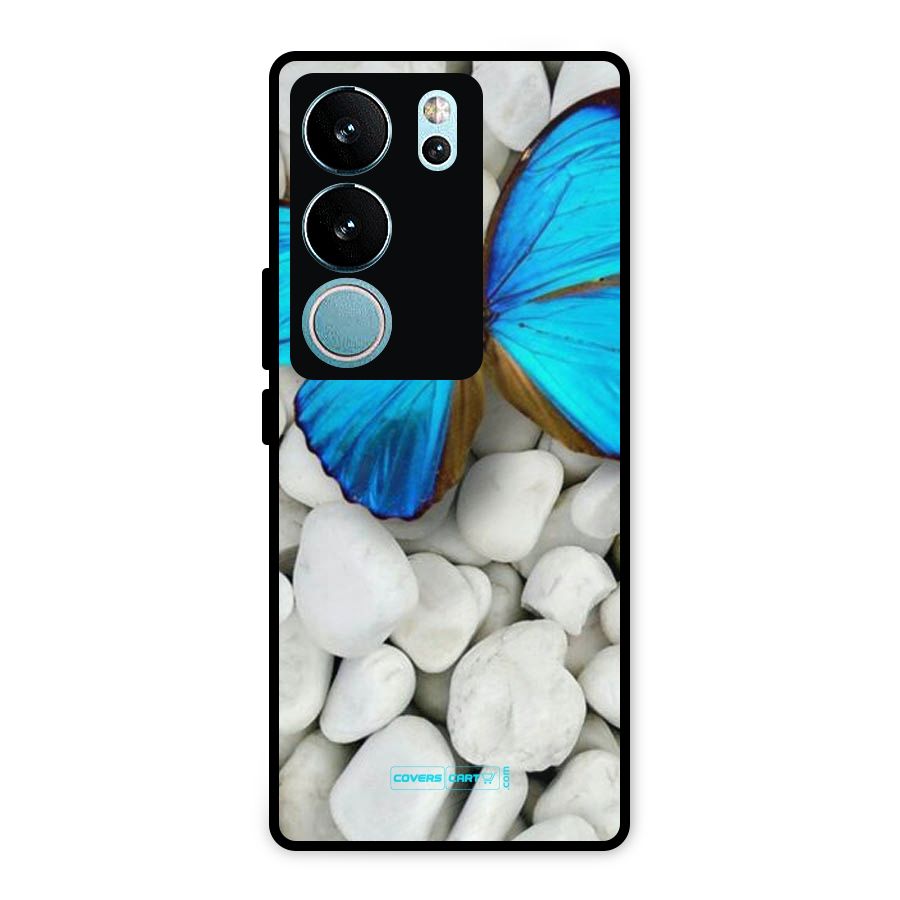 Blue Butterfly Metal Back Case for Vivo V29 Pro