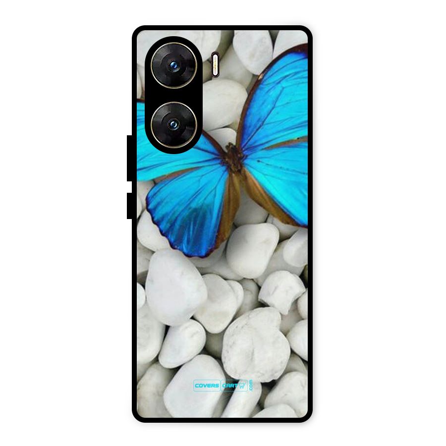 Blue Butterfly Metal Back Case for Vivo V29e