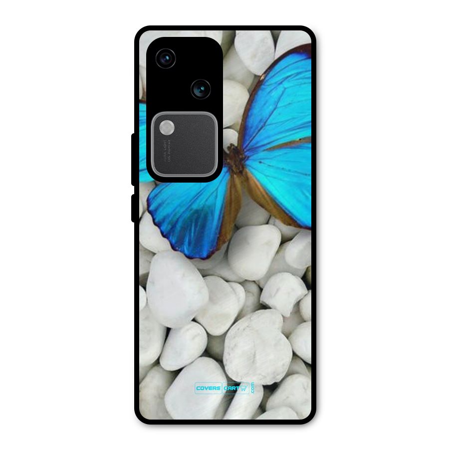 Blue Butterfly Metal Back Case for Vivo V30