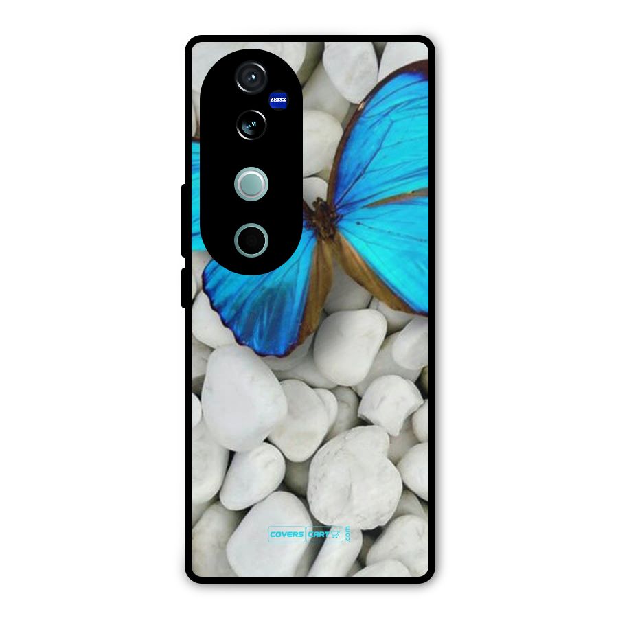 Blue Butterfly Metal Back Case for Vivo V40