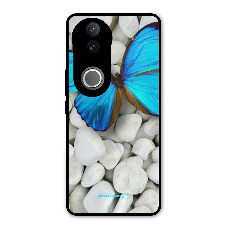 Blue Butterfly Metal Back Case for Vivo V50e