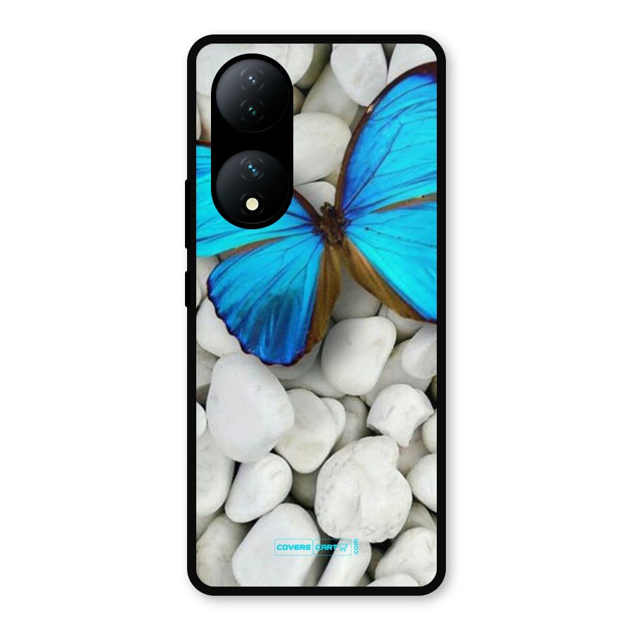 Blue Butterfly Metal Back Case for Vivo Y100a