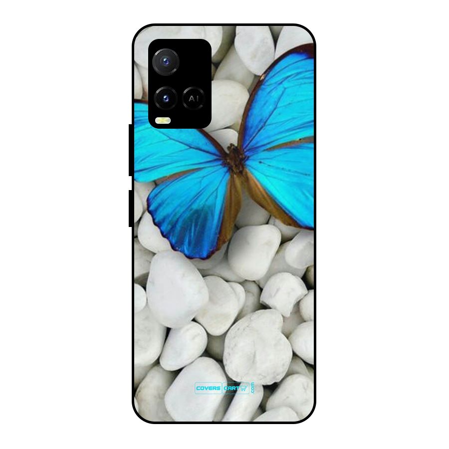 Blue Butterfly Metal Back Case for Vivo Y21A