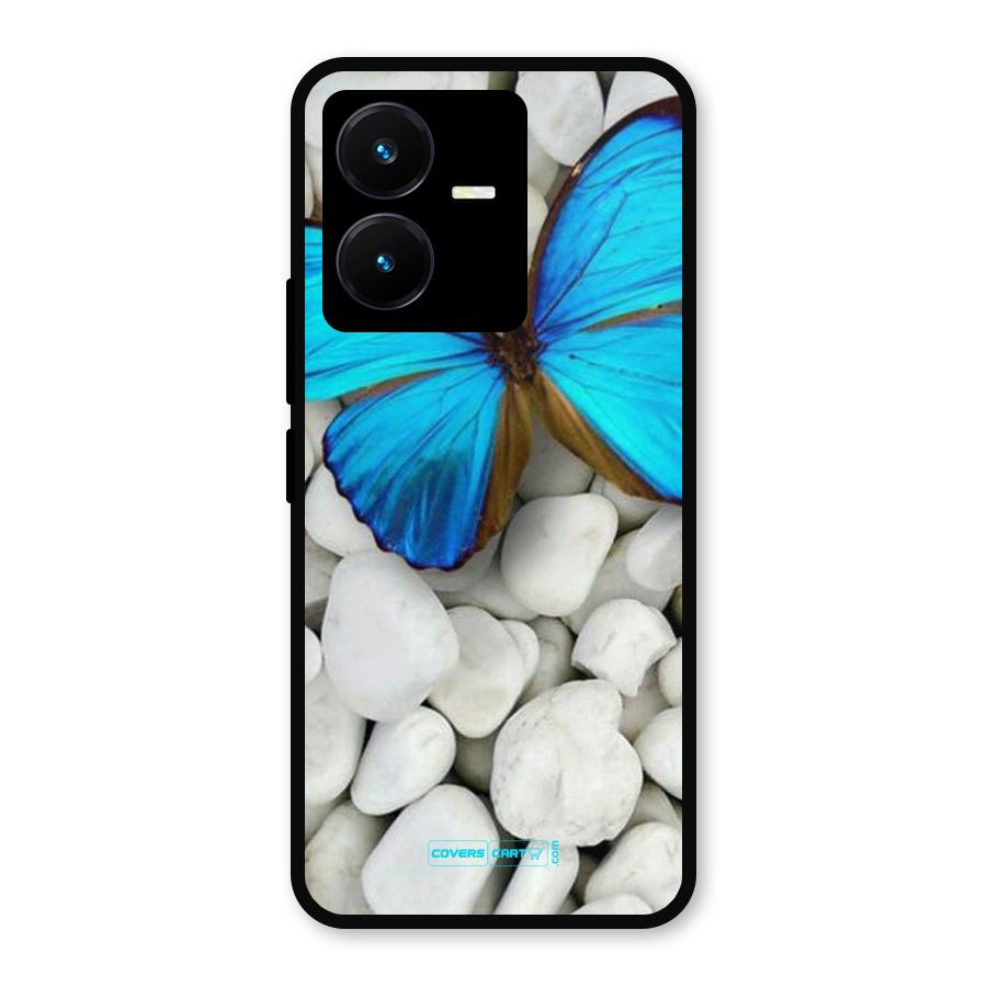 Blue Butterfly Metal Back Case for Vivo Y22