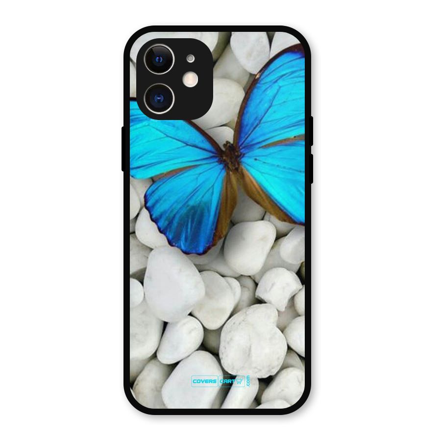Blue Butterfly Metal Back Case for iPhone 12