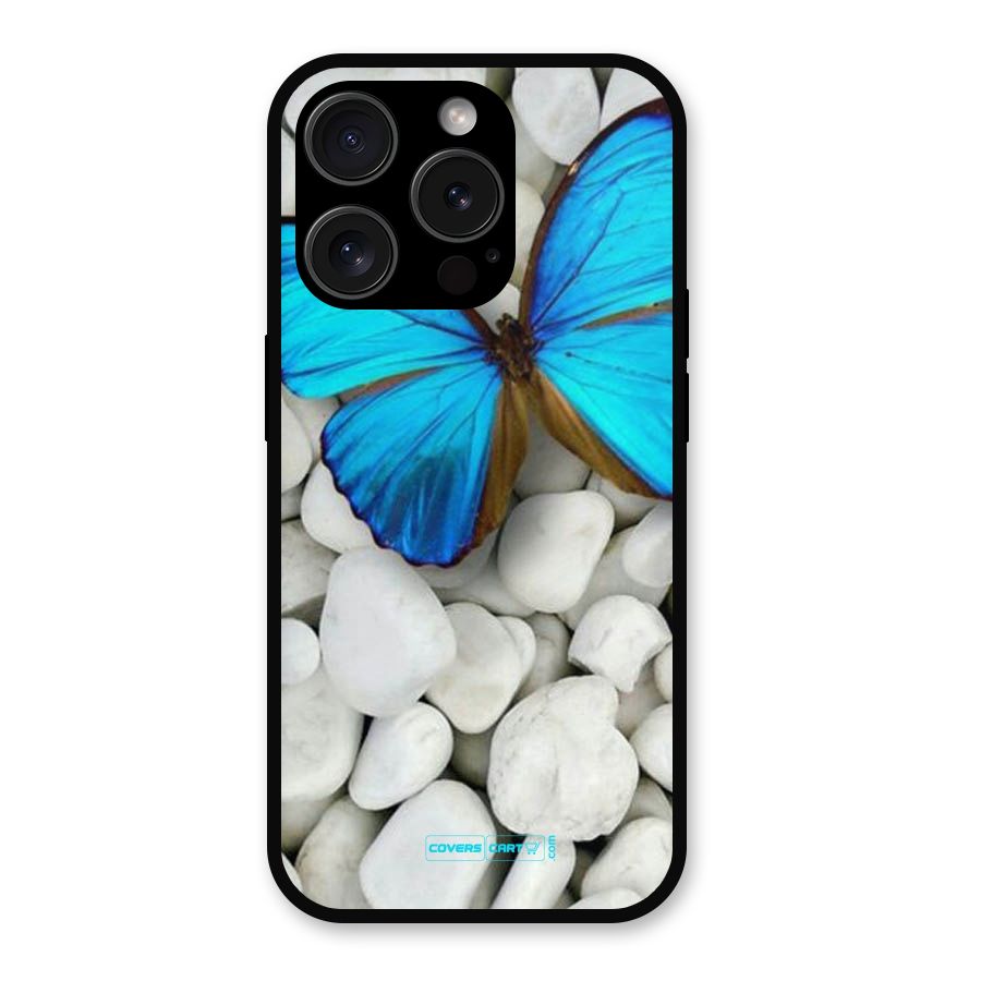 Blue Butterfly Metal Back Case for iPhone 15 Pro