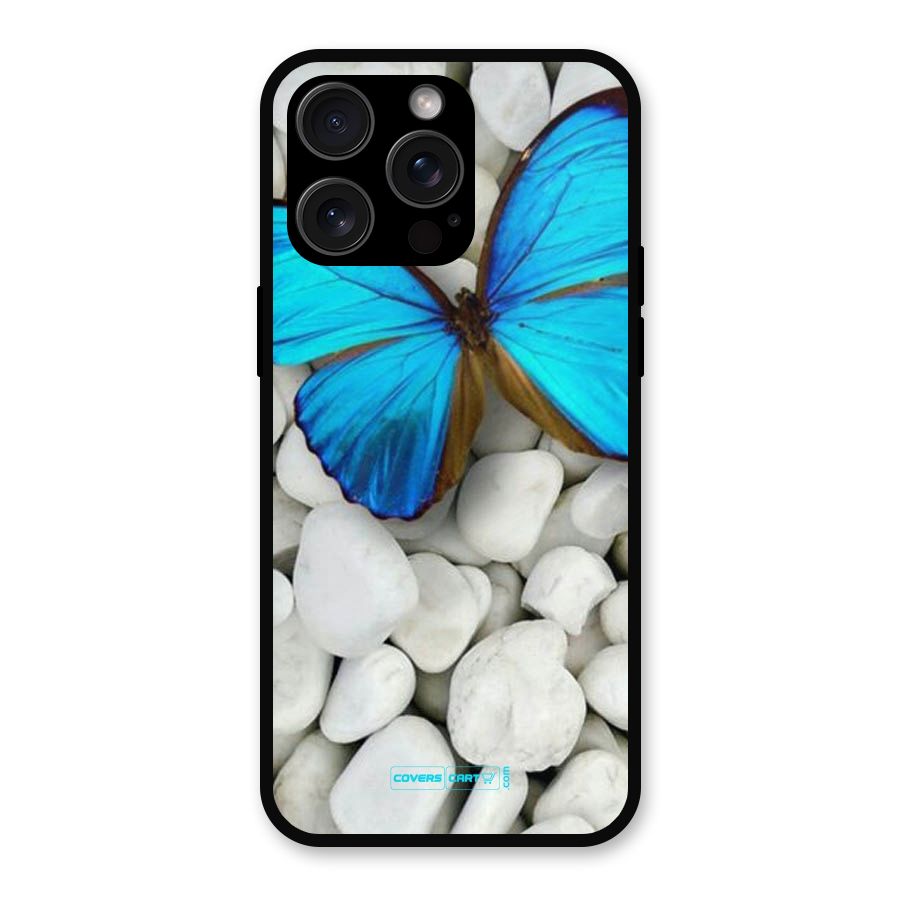 Blue Butterfly Metal Back Case for iPhone 15 Pro Max