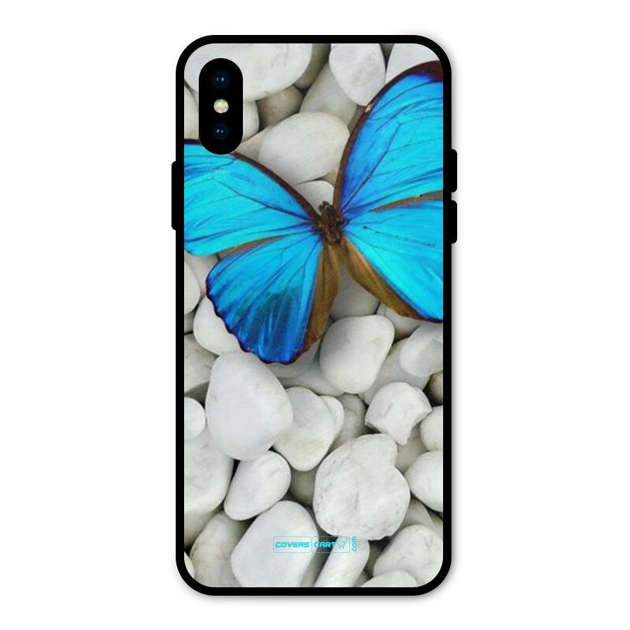 Blue Butterfly Metal Back Case for iPhone X