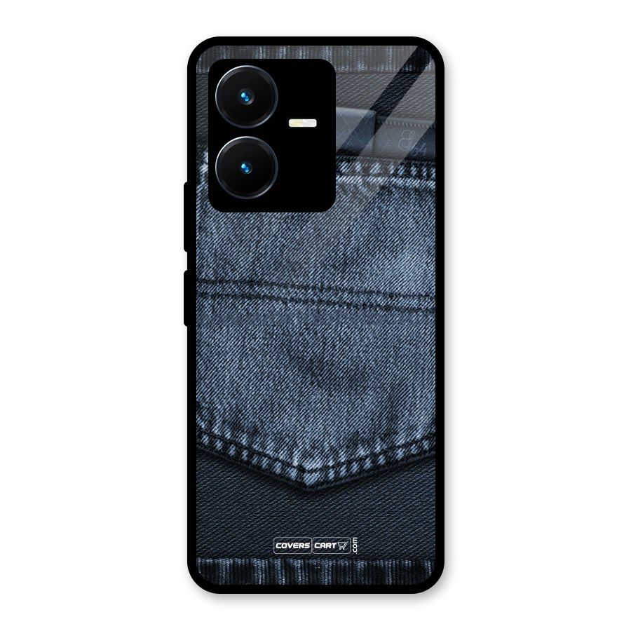 Blue Denim Glass Back Case for Vivo Y22s