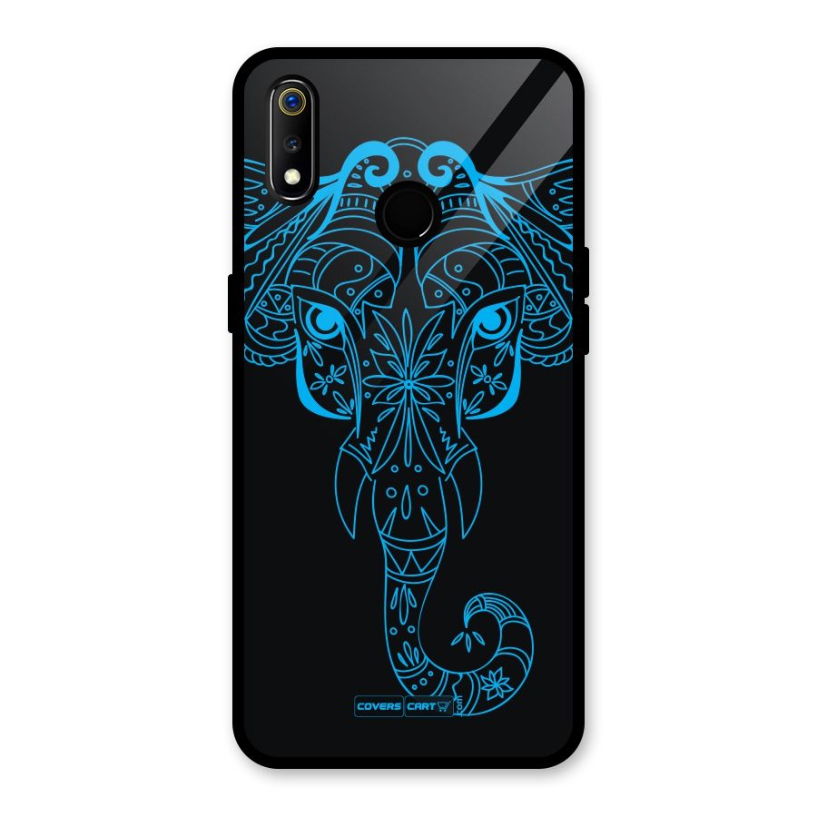 Blue Elephant Ethnic Glass Back Case for Realme 3i