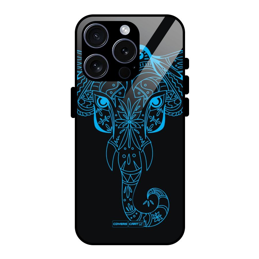 Blue Elephant Ethnic Glass Back Case for iPhone 15 Pro