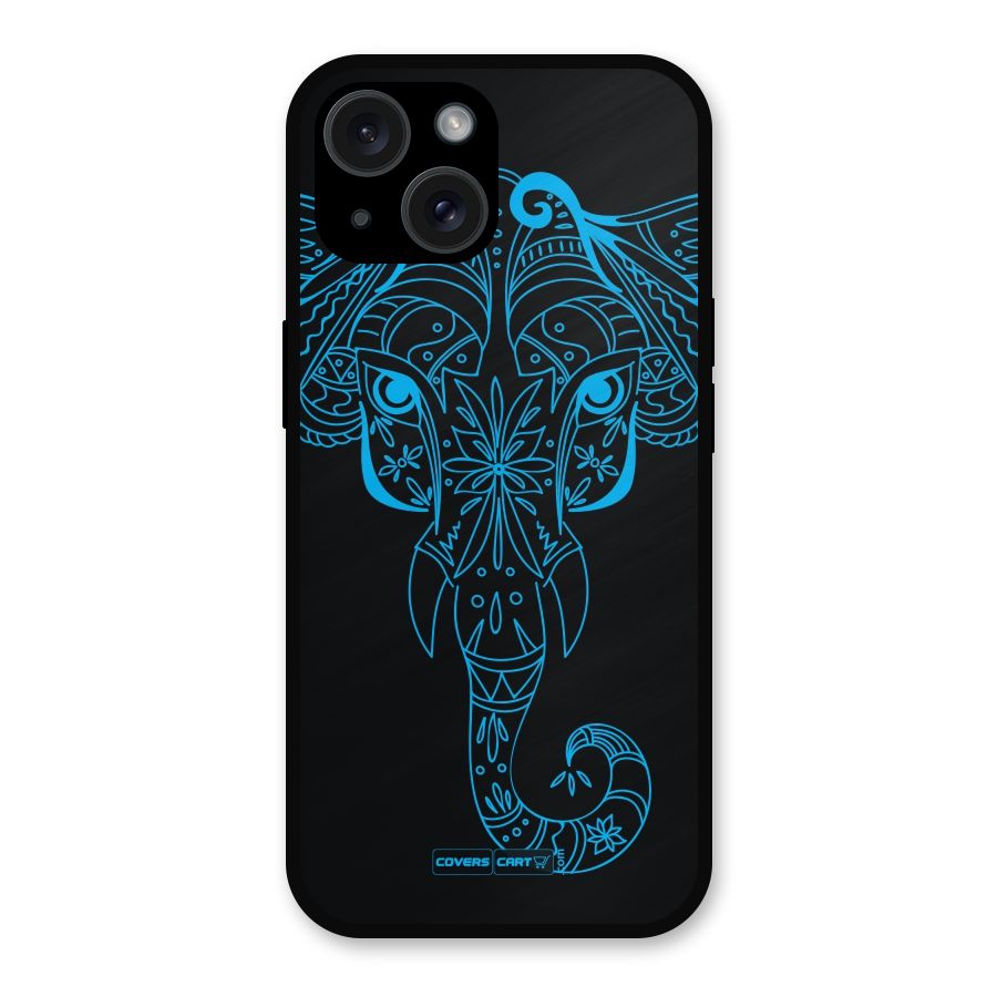 Blue Elephant Ethnic Metal Back Case for iPhone 15