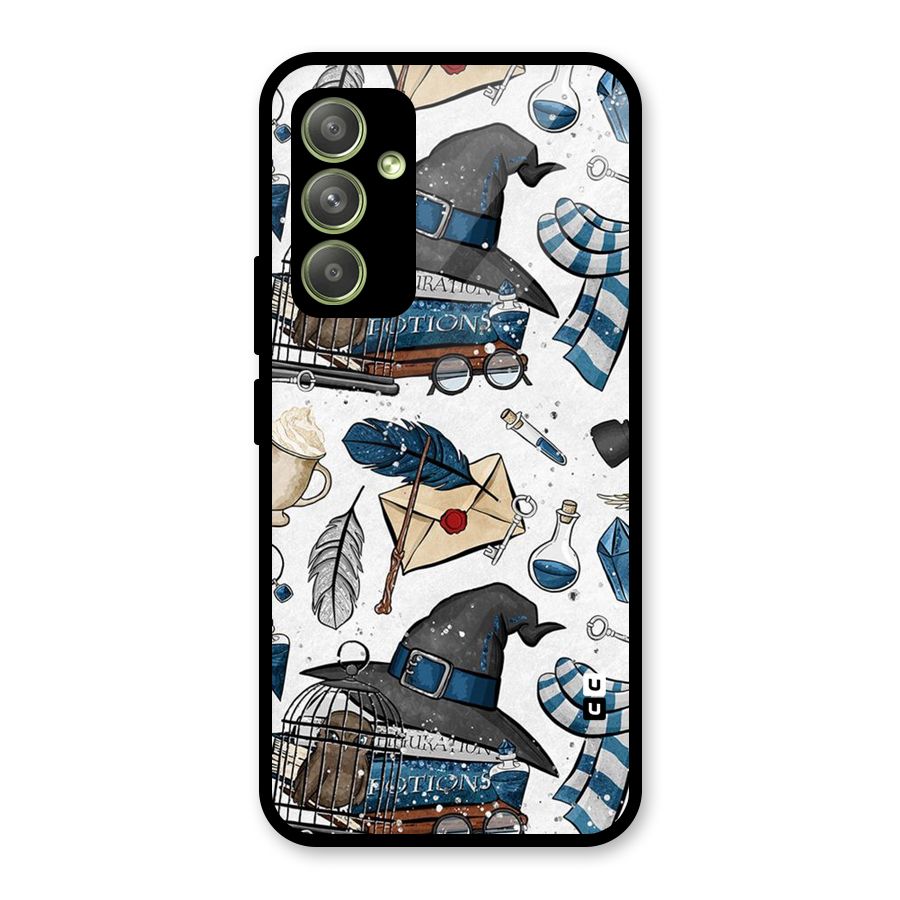 Blue Feather Hat Design Glass Back Case for Galaxy A54