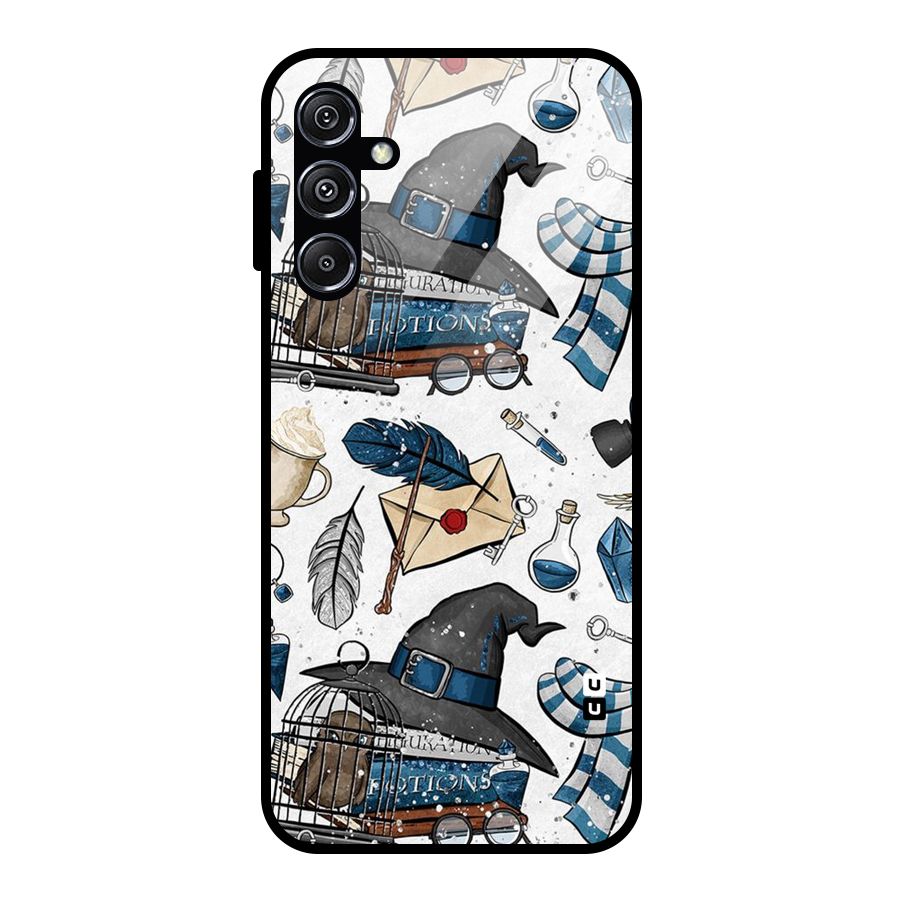 Blue Feather Hat Design Glass Back Case for Galaxy M34 5G