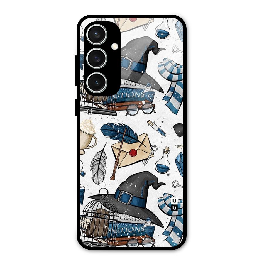 Blue Feather Hat Design Glass Back Case for Galaxy S23 FE