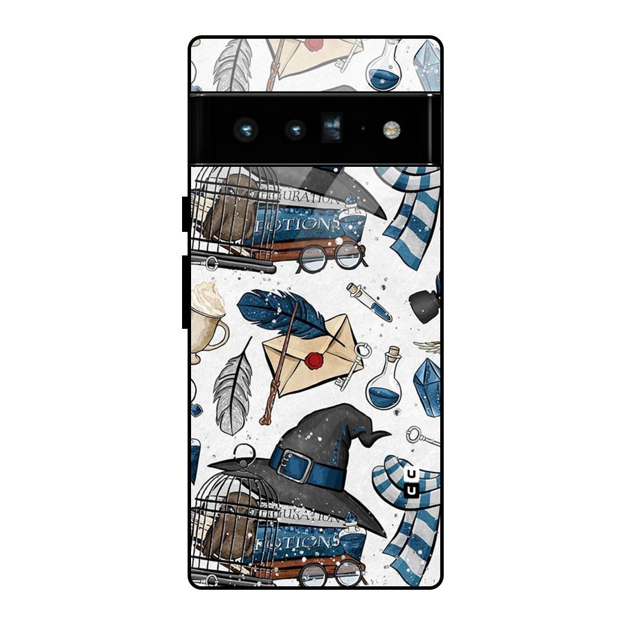 Blue Feather Hat Design Glass Back Case for Google Pixel 6 Pro
