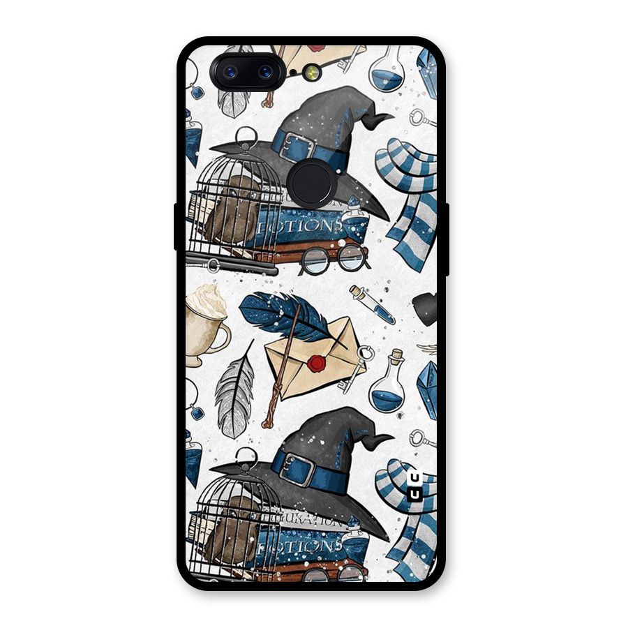Blue Feather Hat Design Glass Back Case for OnePlus 5T