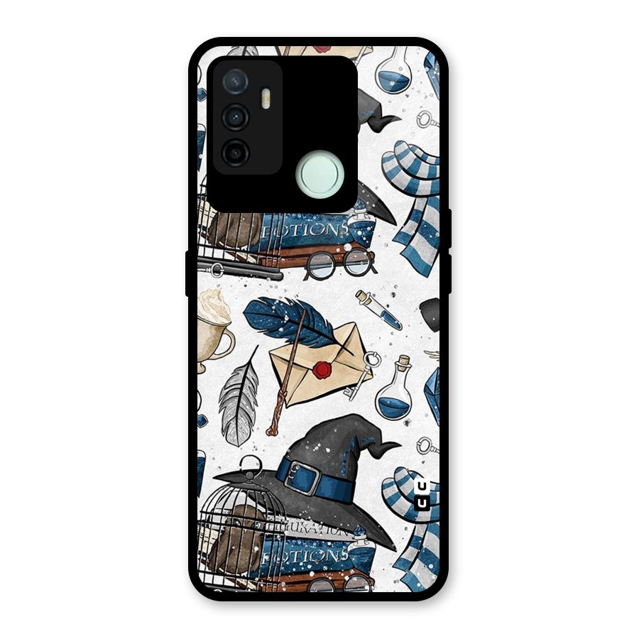 Blue Feather Hat Design Glass Back Case for Oppo A53