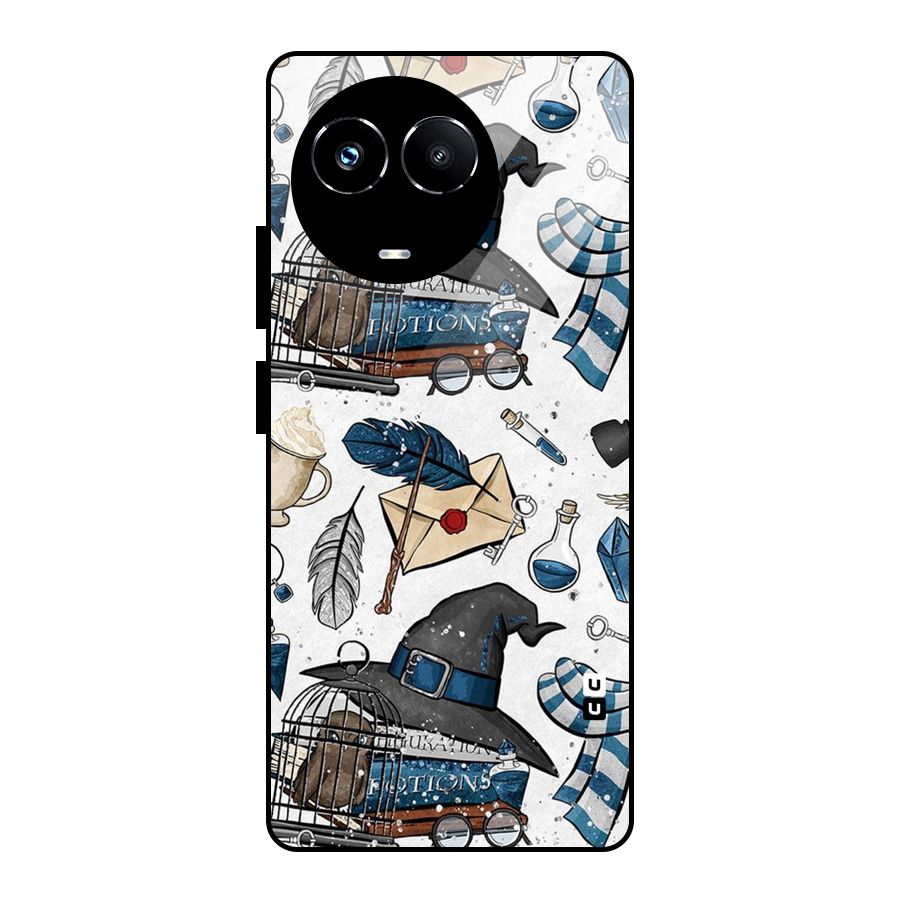 Blue Feather Hat Design Glass Back Case for Realme 11X