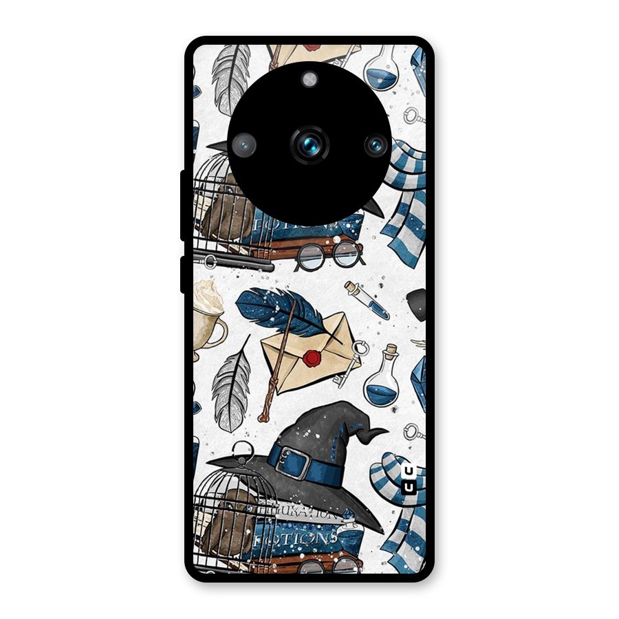 Blue Feather Hat Design Glass Back Case for Realme 11 Pro Plus