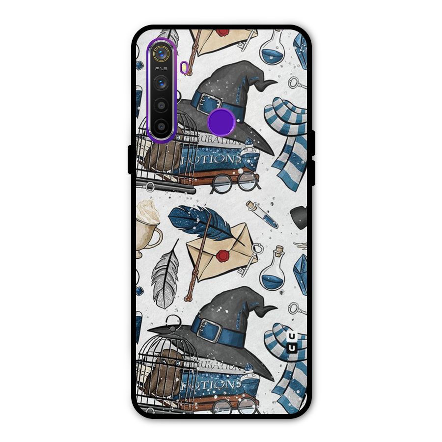 Blue Feather Hat Design Glass Back Case for Realme 5s