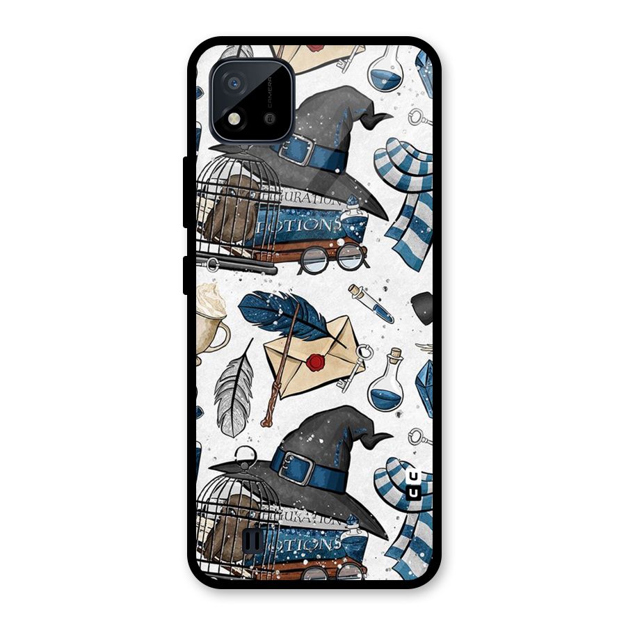 Blue Feather Hat Design Glass Back Case for Realme C11 2021