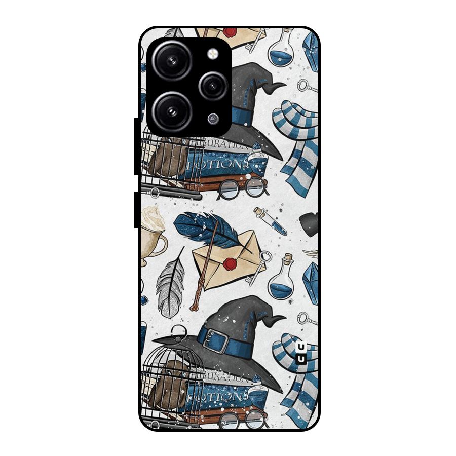 Blue Feather Hat Design Glass Back Case for Redmi 12 4G