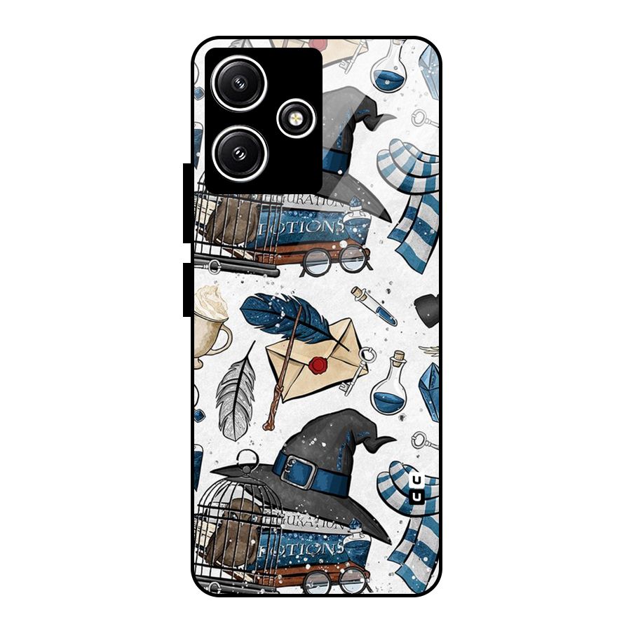 Blue Feather Hat Design Glass Back Case for Redmi 12 5G