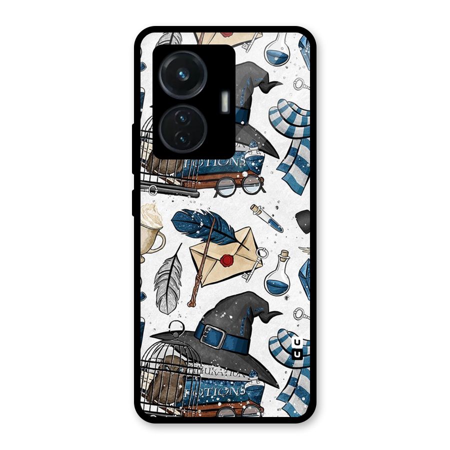 Blue Feather Hat Design Glass Back Case for Vivo T1 44W