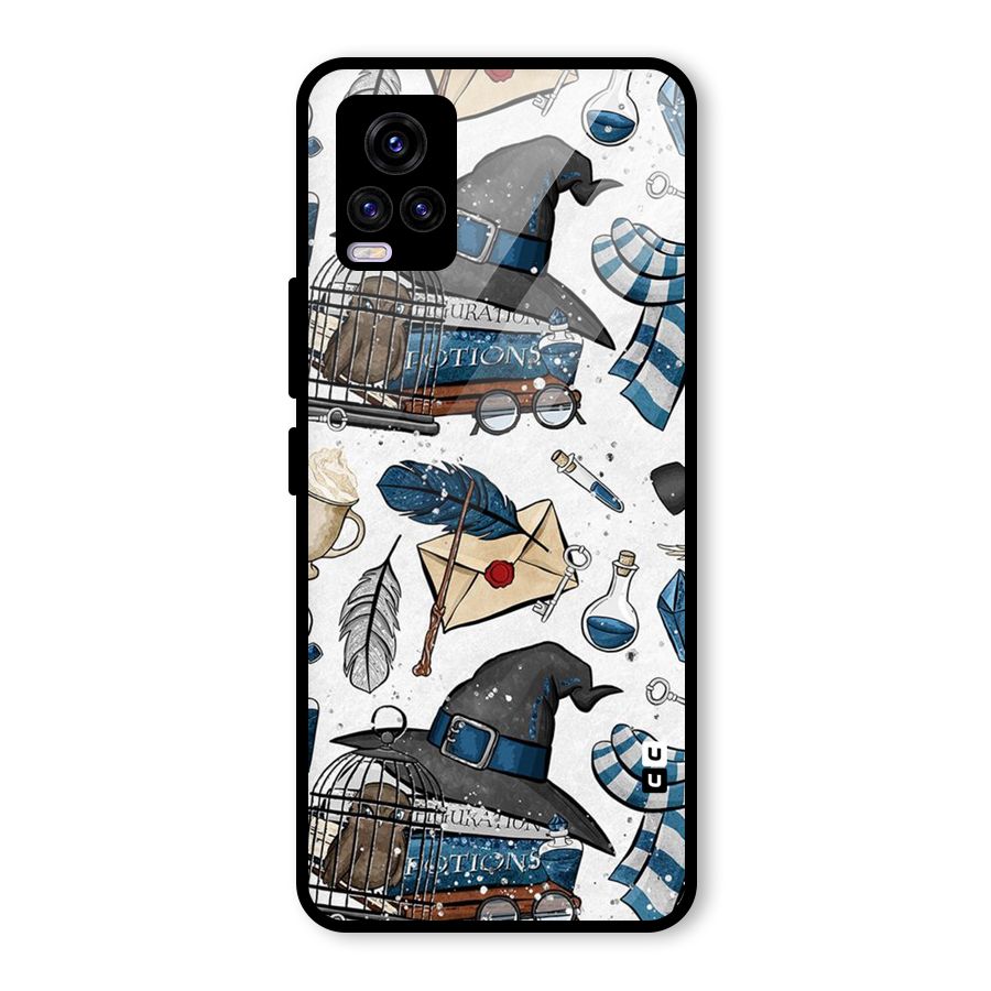 Blue Feather Hat Design Glass Back Case for Vivo V20 2021