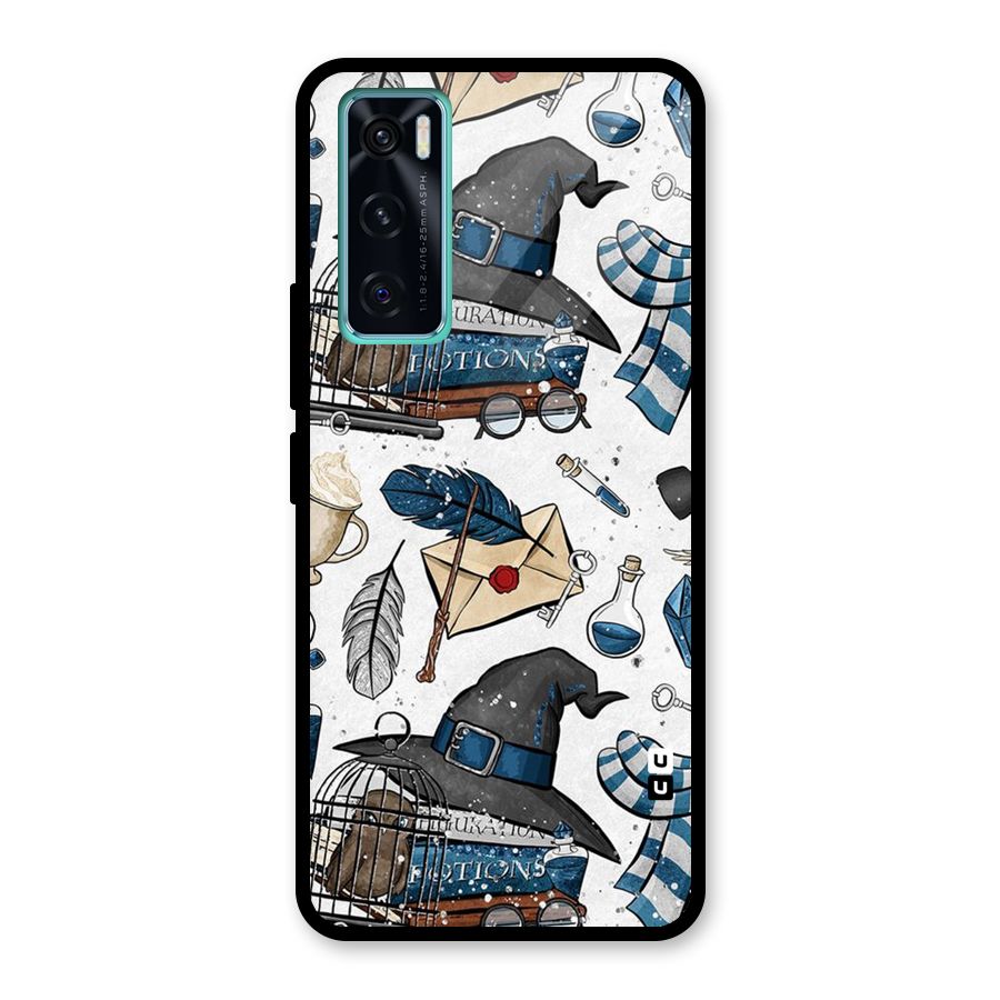 Blue Feather Hat Design Glass Back Case for Vivo V20 SE