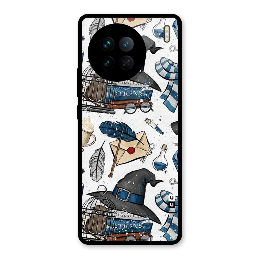 Blue Feather Hat Design Glass Back Case for Vivo X90