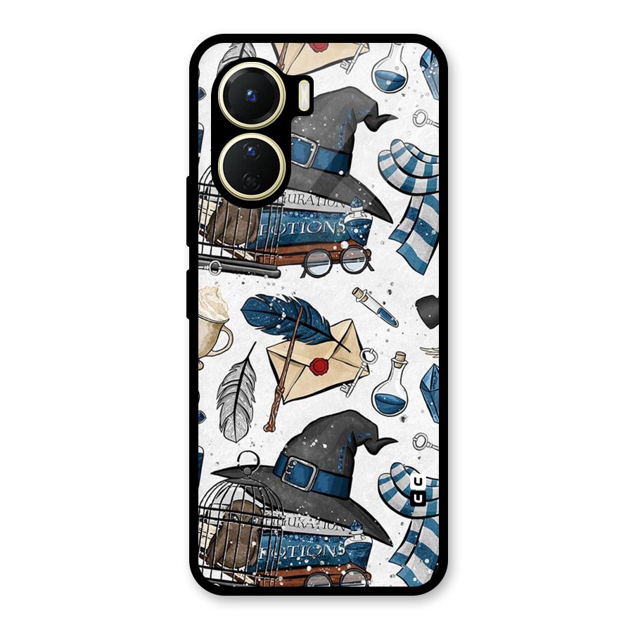 Blue Feather Hat Design Glass Back Case for Vivo Y56