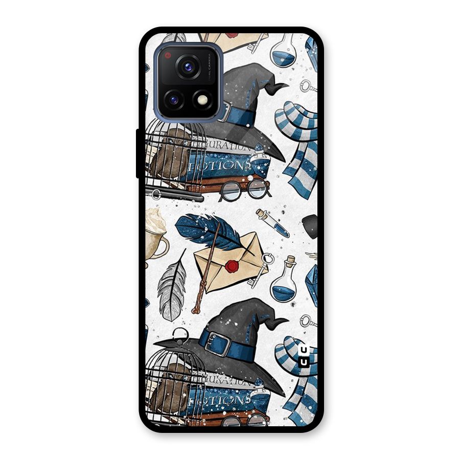 Blue Feather Hat Design Glass Back Case for Vivo Y72 5G